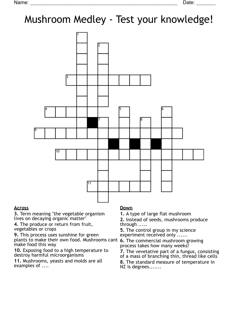 Mushroom Medley - Test your knowledge! Crossword