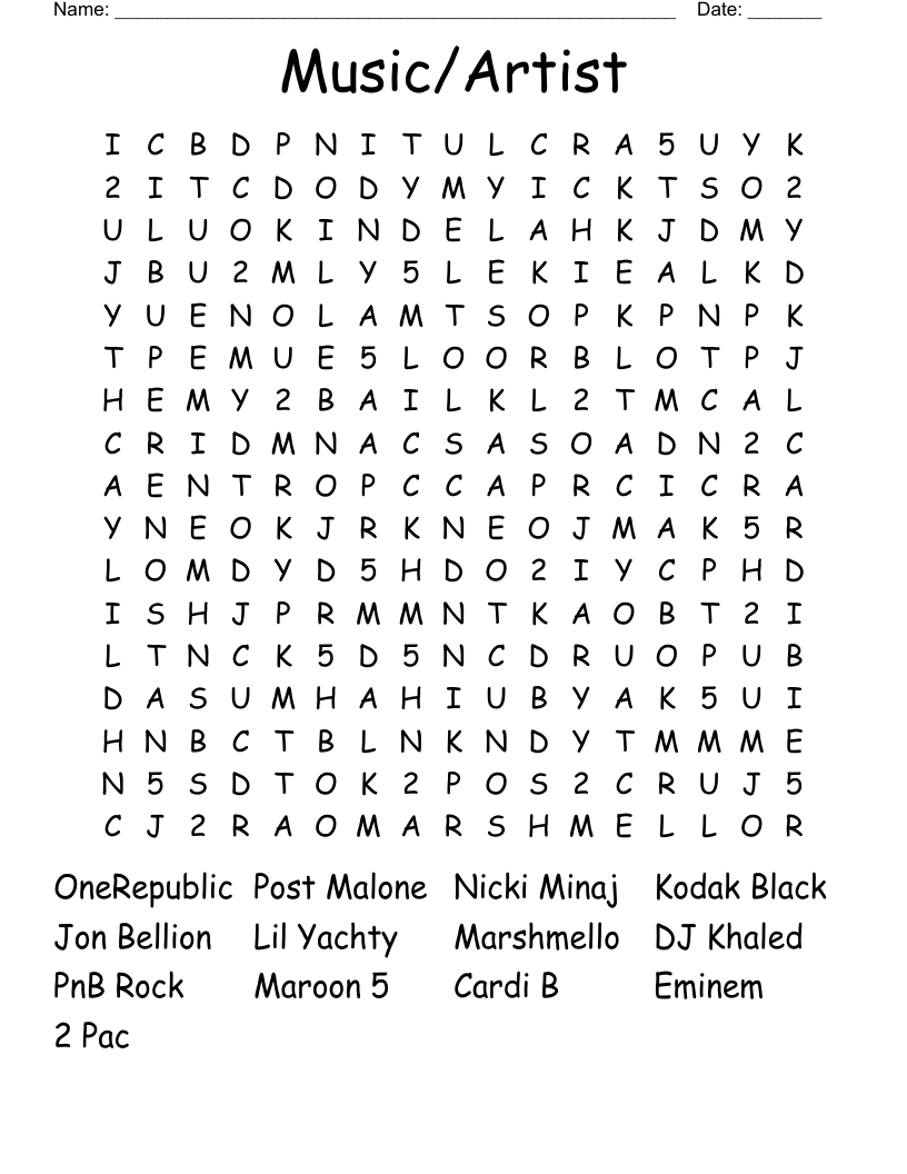 Music/Artist Word Search
