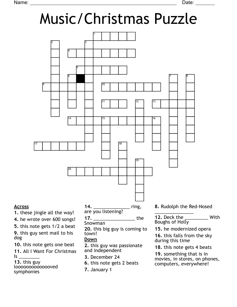Music/Christmas Puzzle Crossword