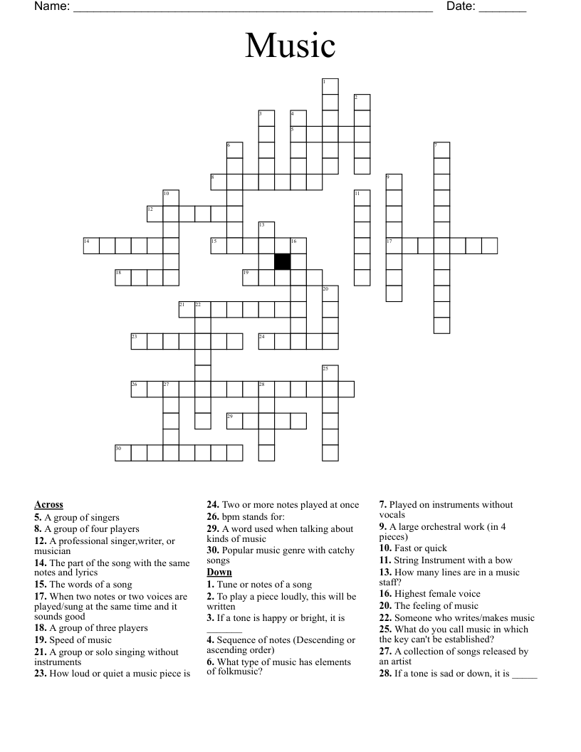 Music Crossword