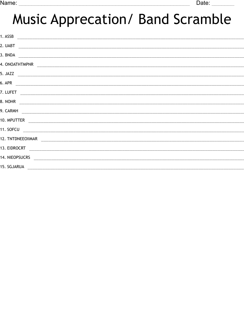 Music Apprecation/ Band Scramble