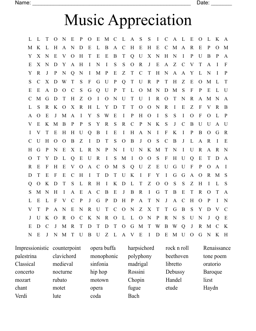 Music Appreciation Word Search