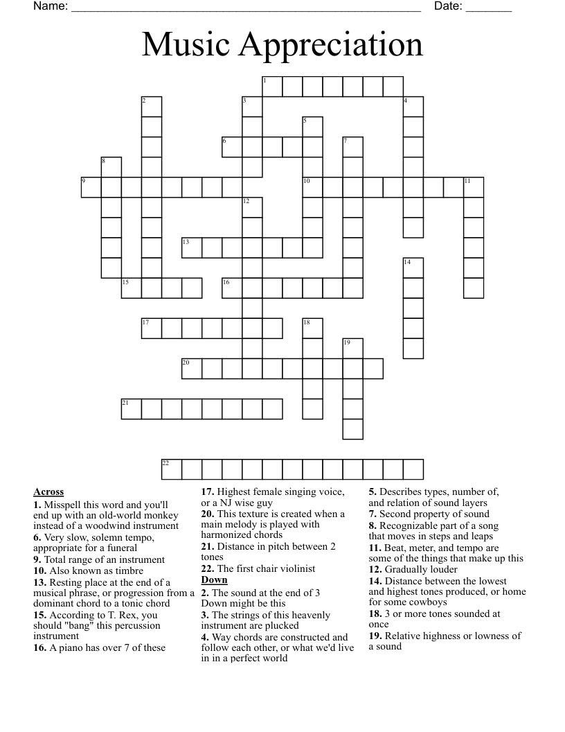 Music Appreciation Crossword
