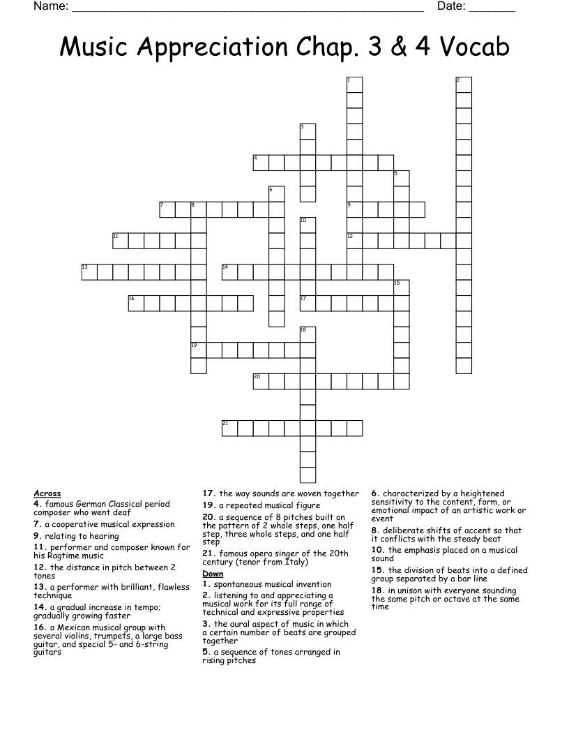 Music Appreciation Chap. 3 & 4 Vocab Crossword