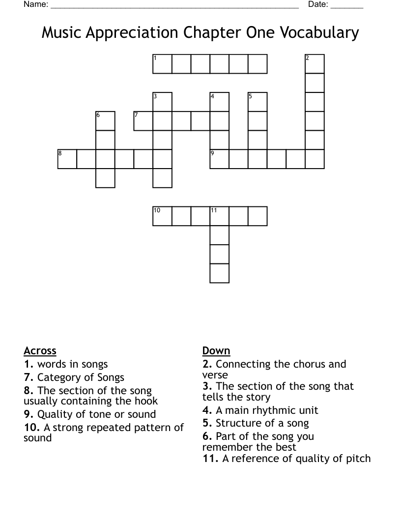Music Appreciation Chapter One Vocabulary Crossword