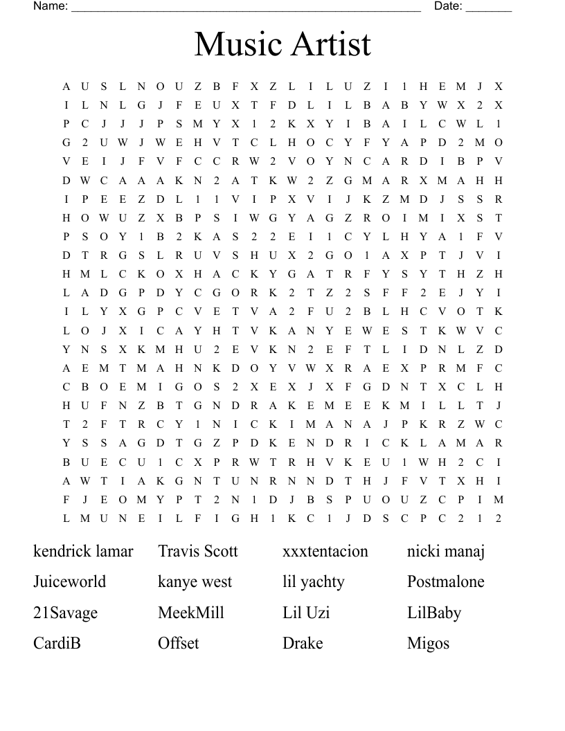 Music Artist Word Search
