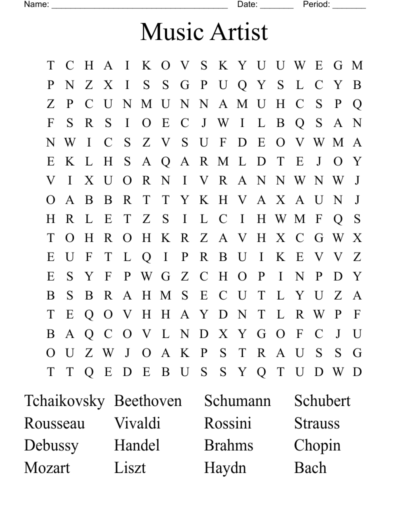 Music Artist Word Search