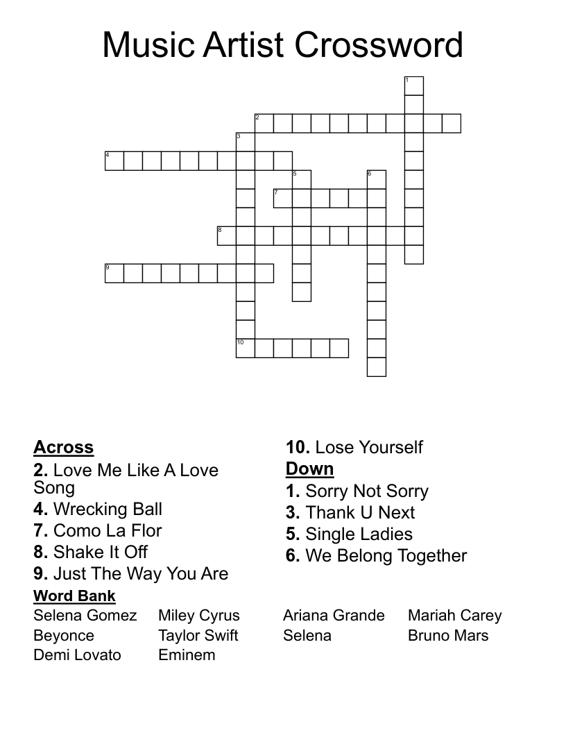 Music Artist Crossword 