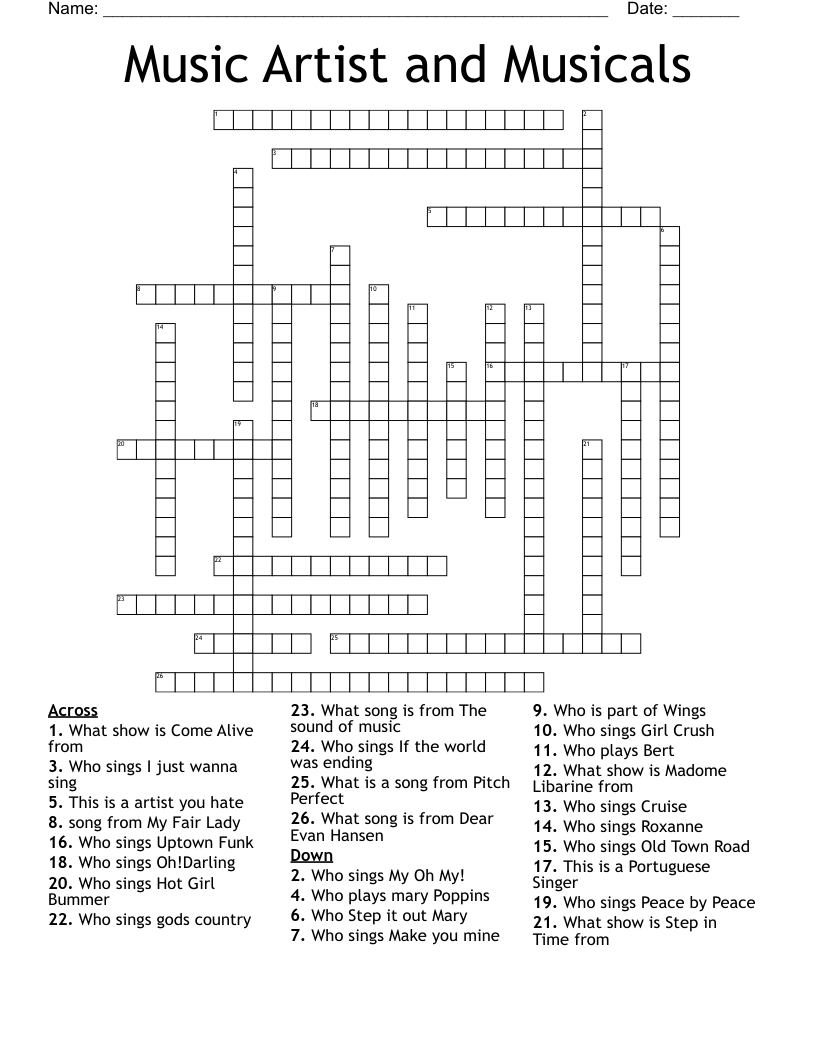 Music Artist and Musicals  Crossword