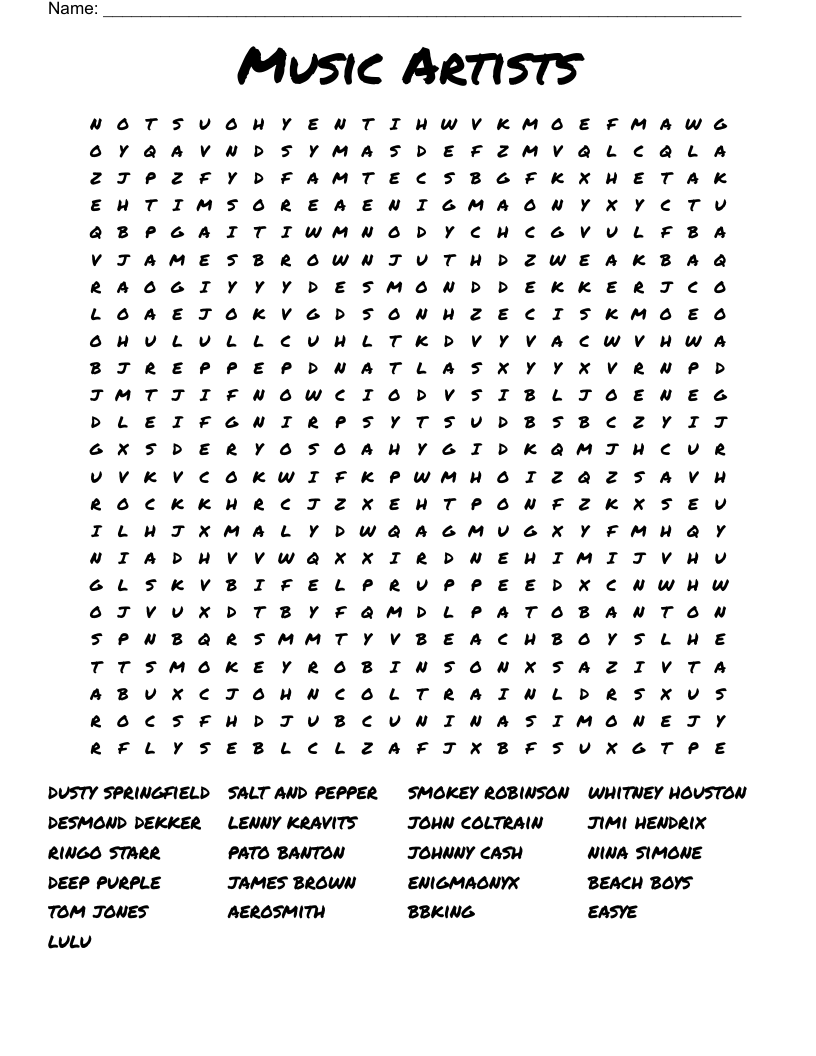 Music Artists Word Search