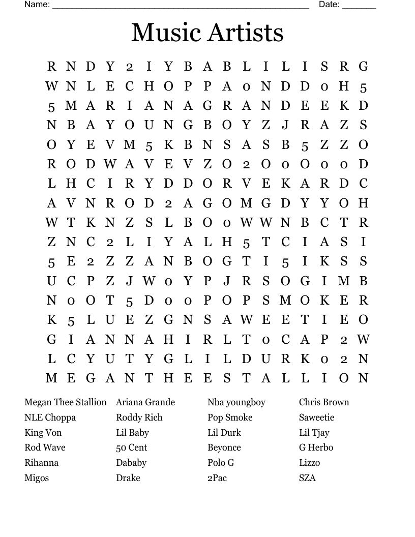 Music Artists Word Search
