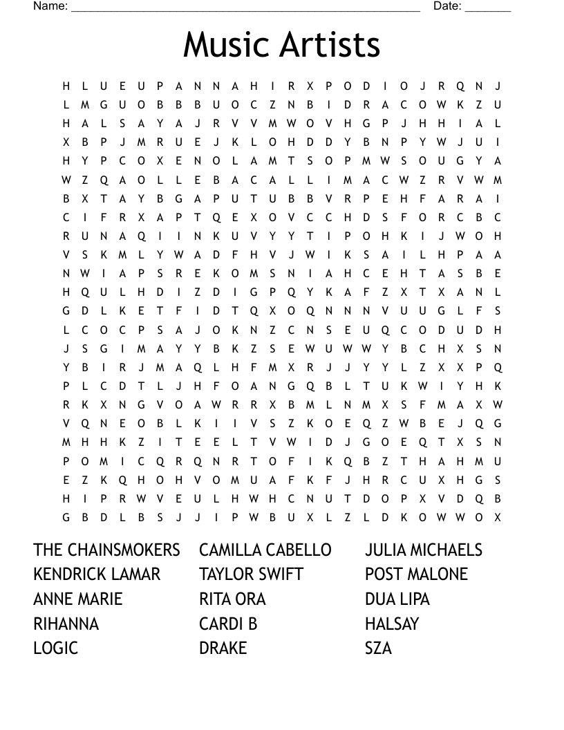 Music Artists Word Search