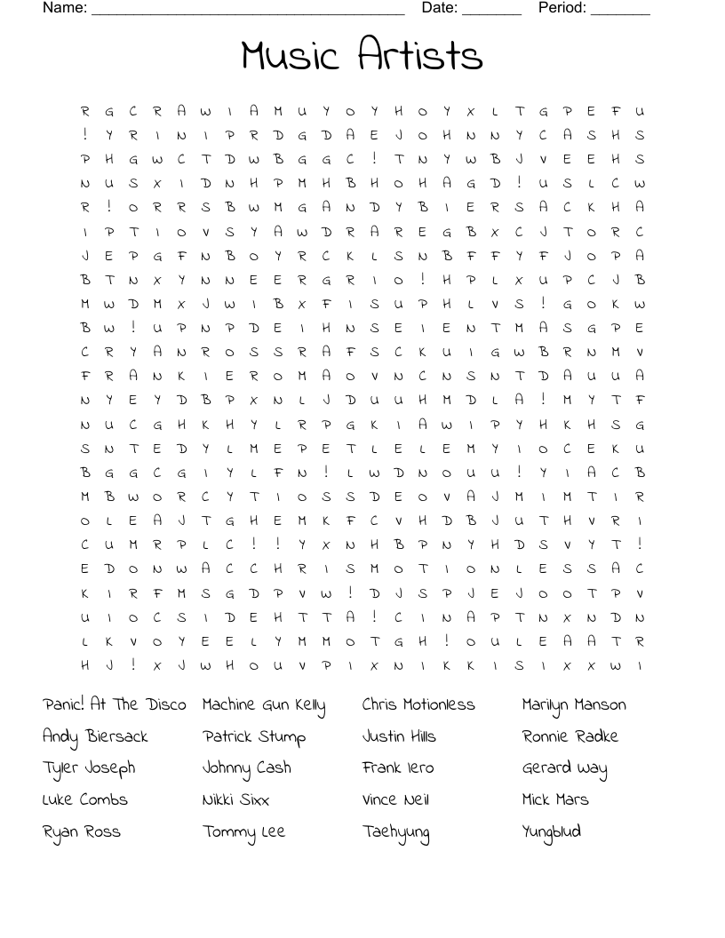Music Artists  Word Search