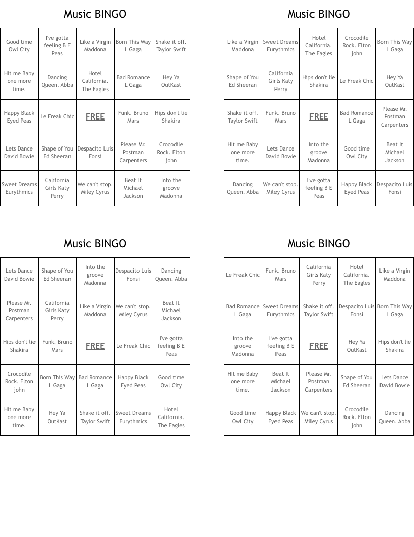 Music BINGO