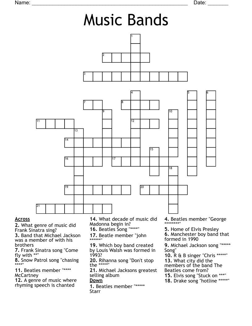 Music Bands Crossword
