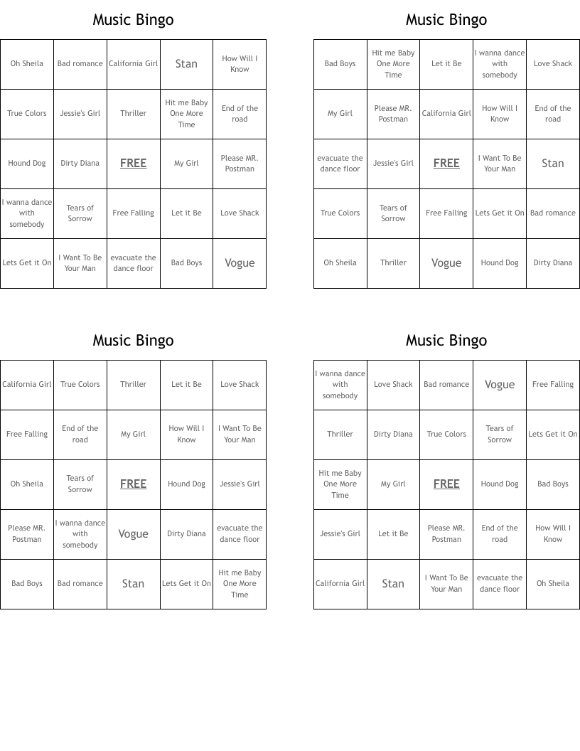 Music Bingo
