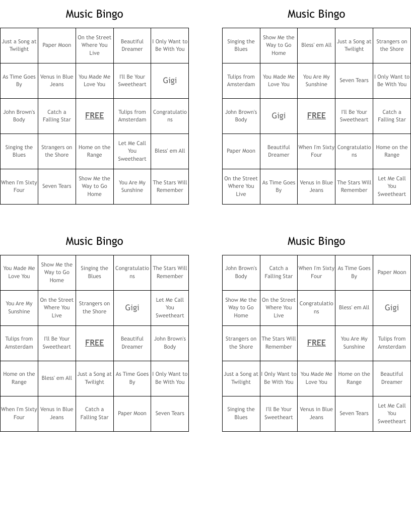 Music Bingo