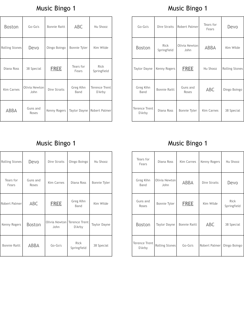 Music Bingo 1