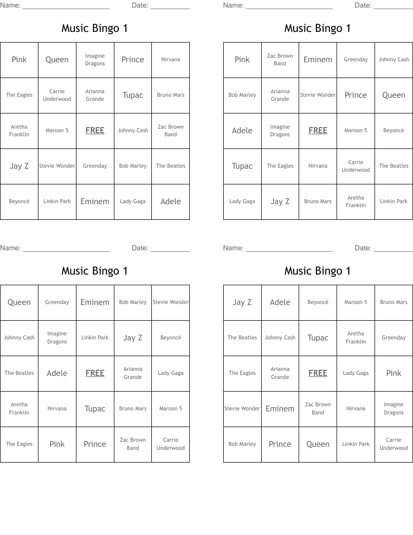 Music Bingo 1