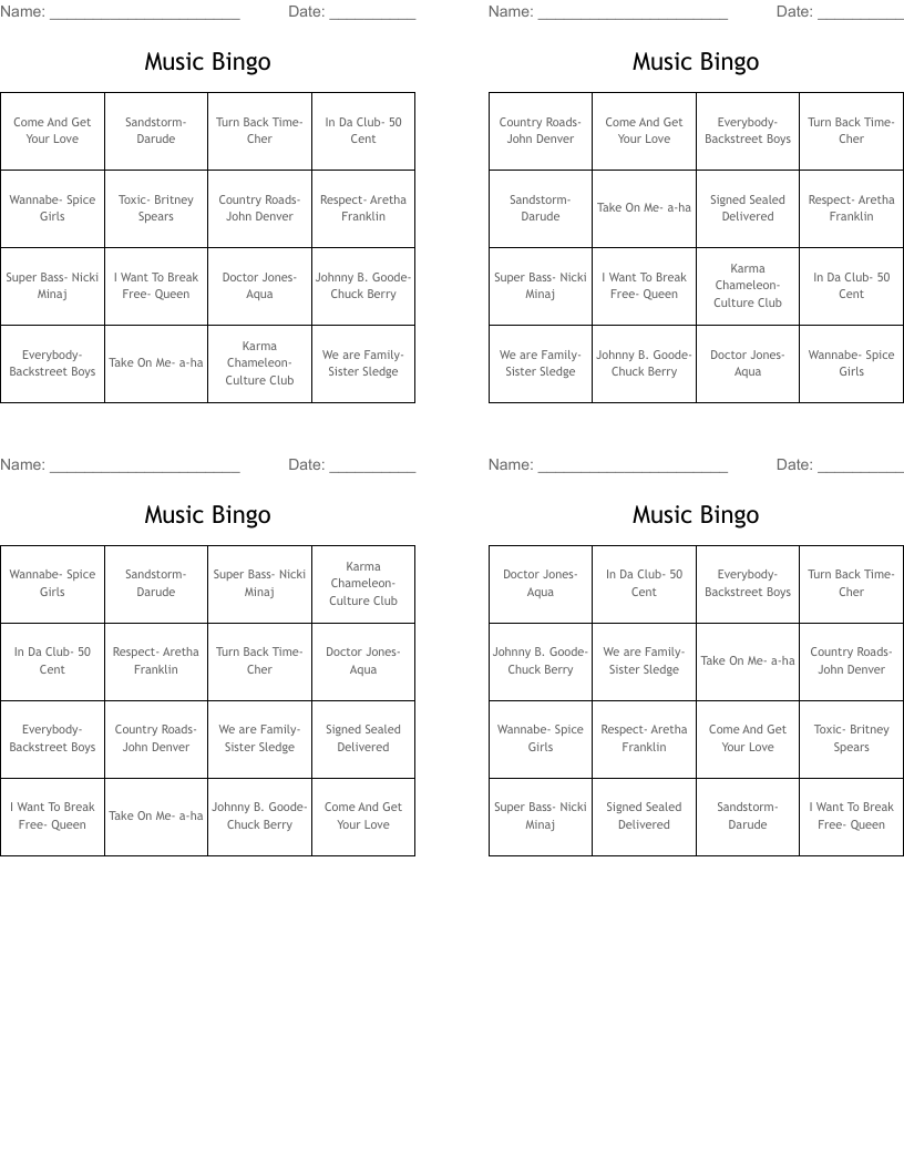 Music Bingo
