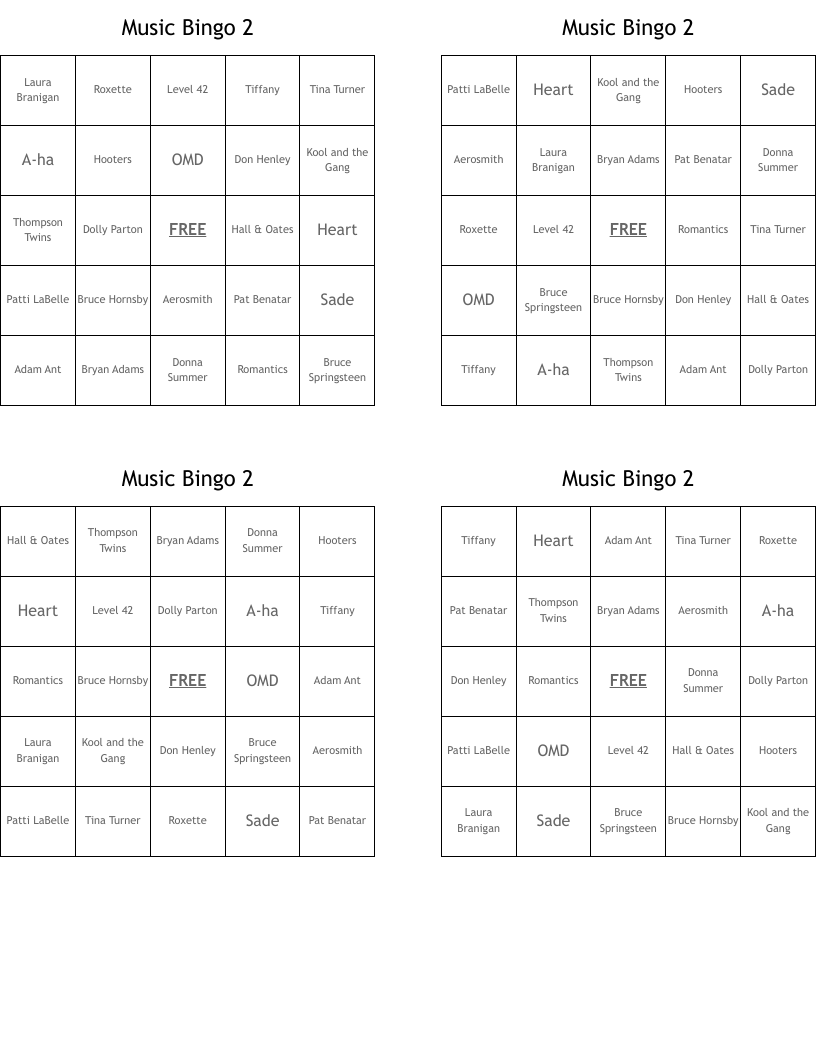 Music Bingo 2
