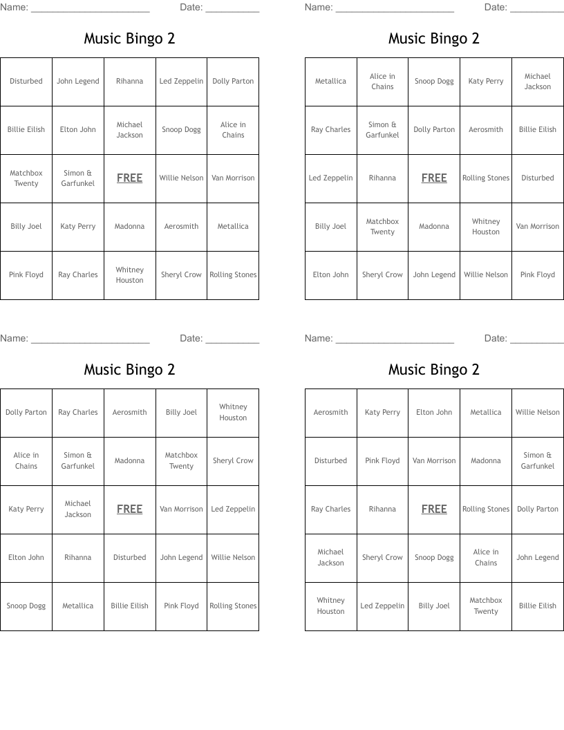 Music Bingo 2