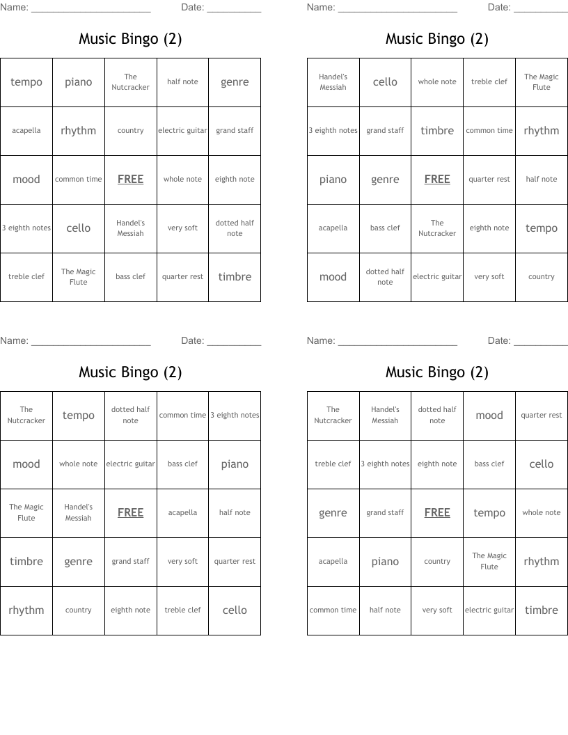 Music Bingo (2) 