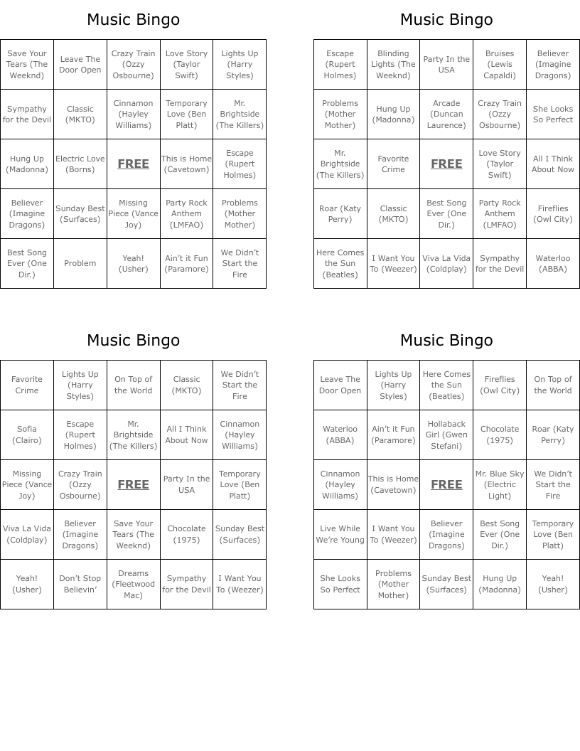 Music Bingo