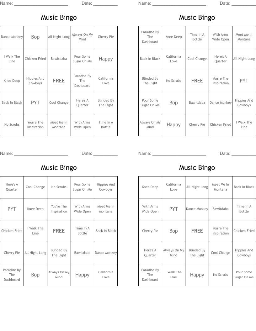 Music Bingo