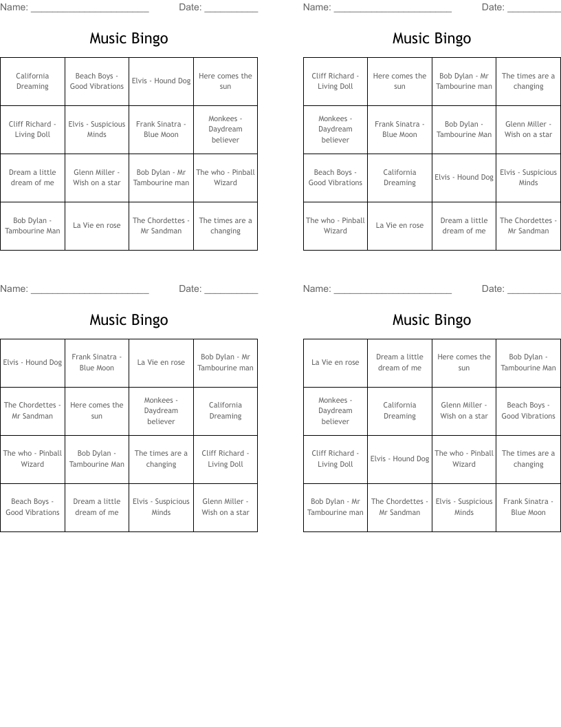 Music Bingo