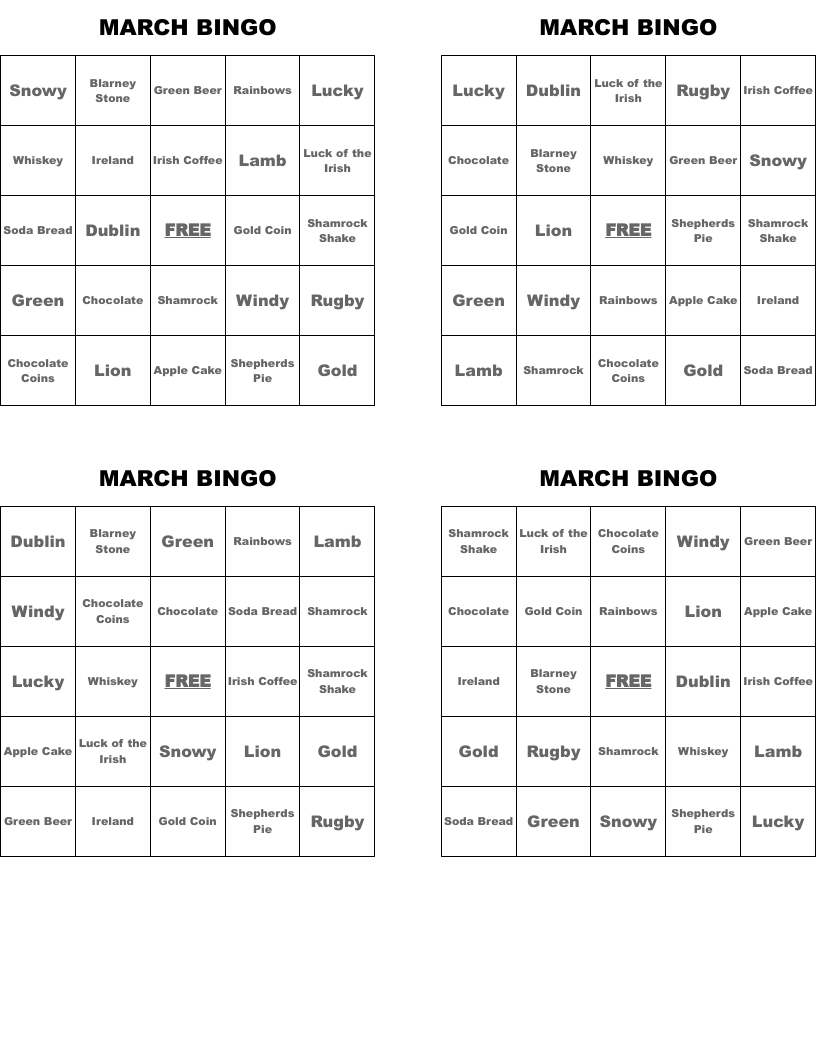 MARCH BINGO