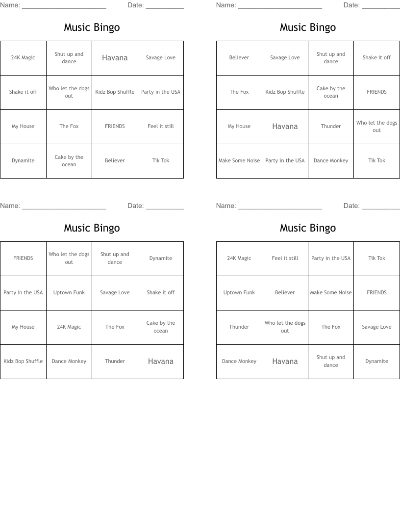 Music Bingo