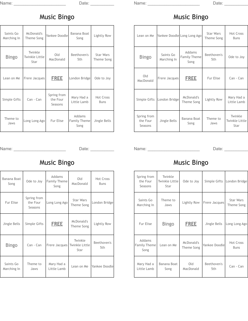 Music Bingo