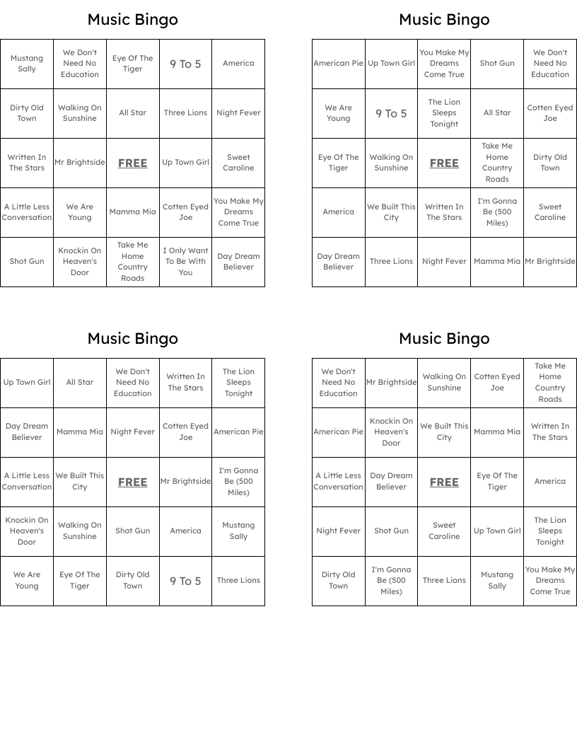 Music Bingo