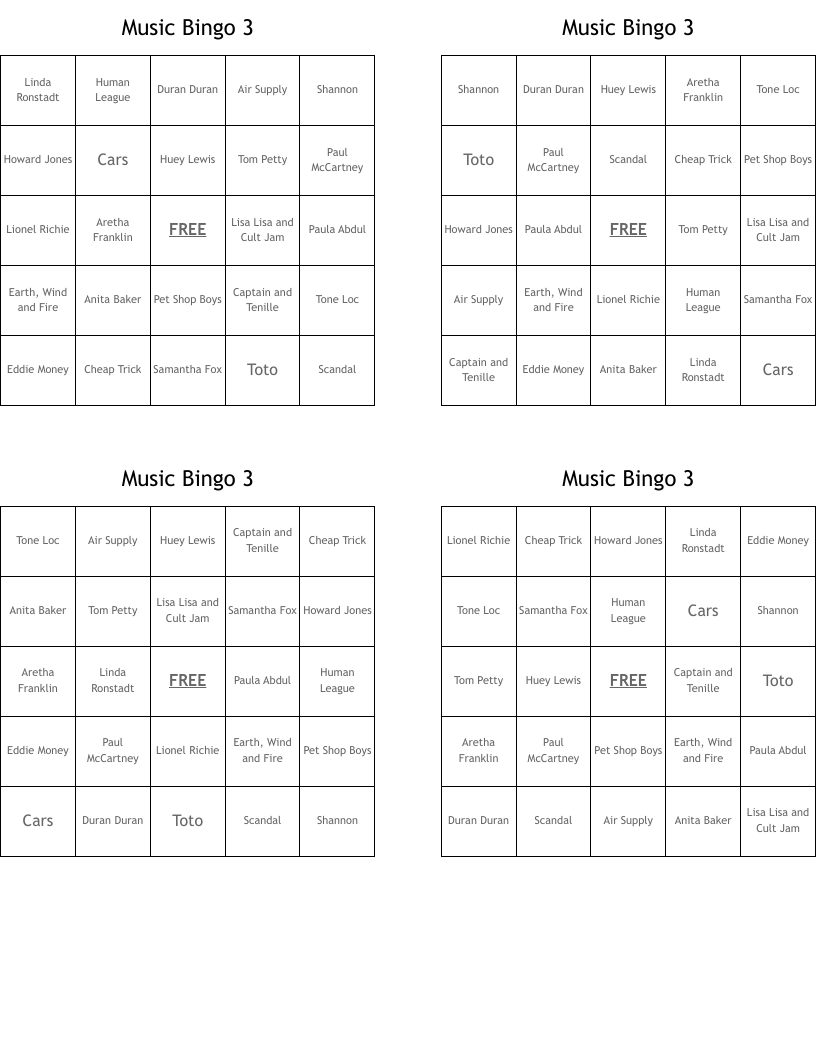 Music Bingo 3
