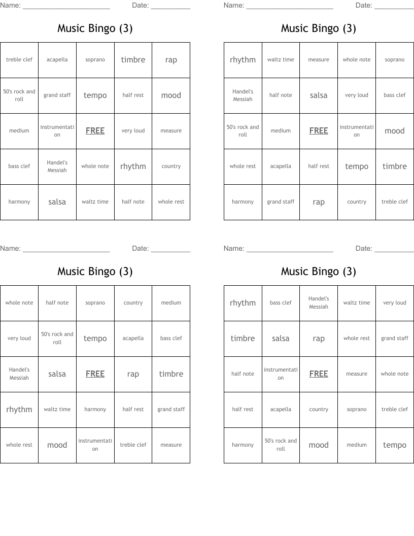 Music Bingo (3) 