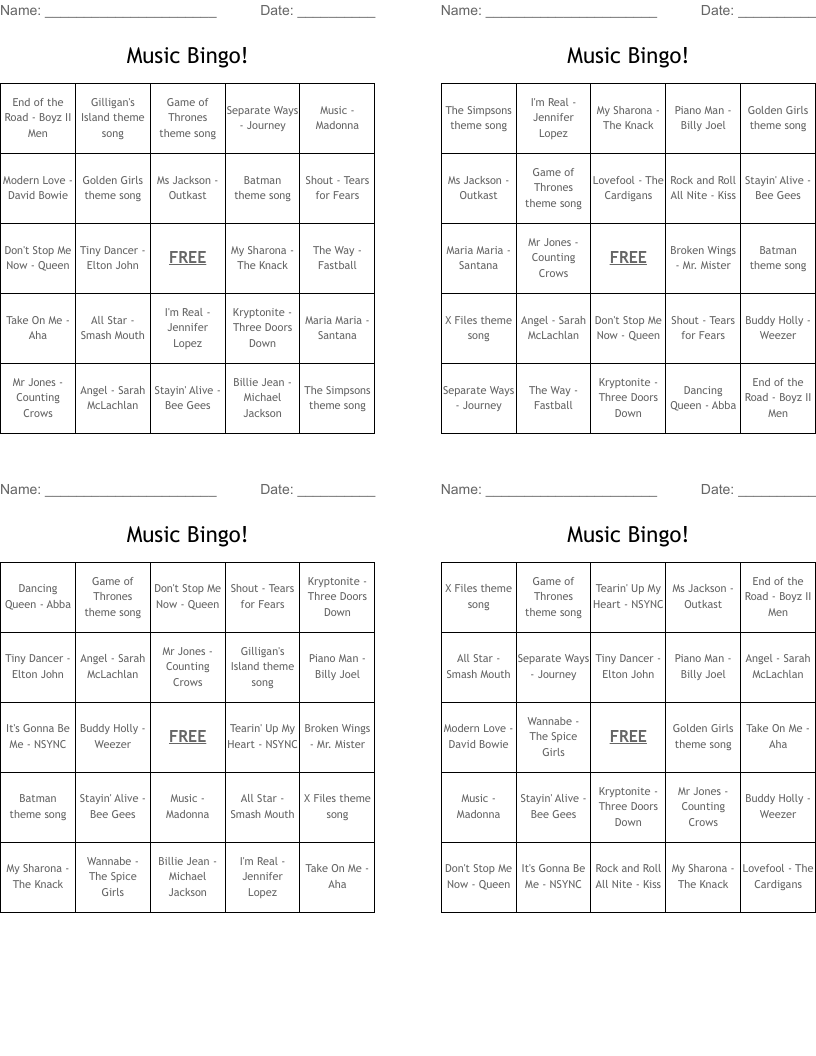 Music Bingo!