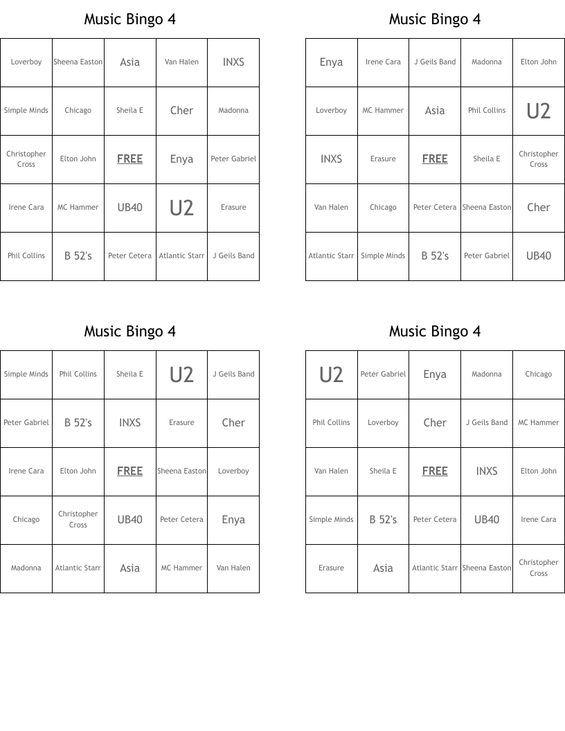 Music Bingo 4