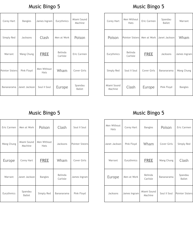 Music Bingo 5