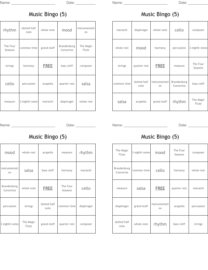 Music Bingo (5) 