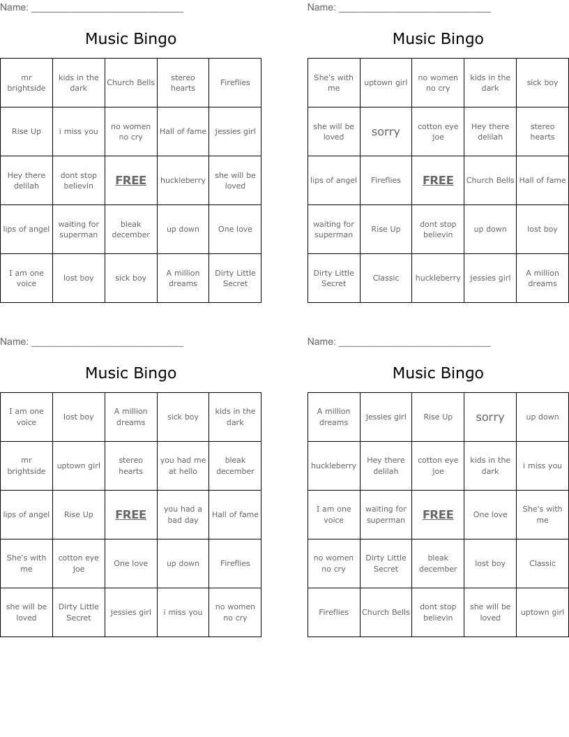 Music Bingo