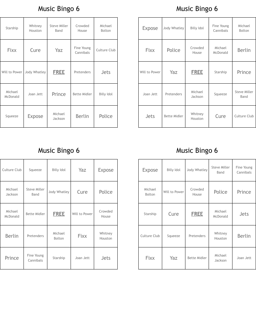 Music Bingo 6
