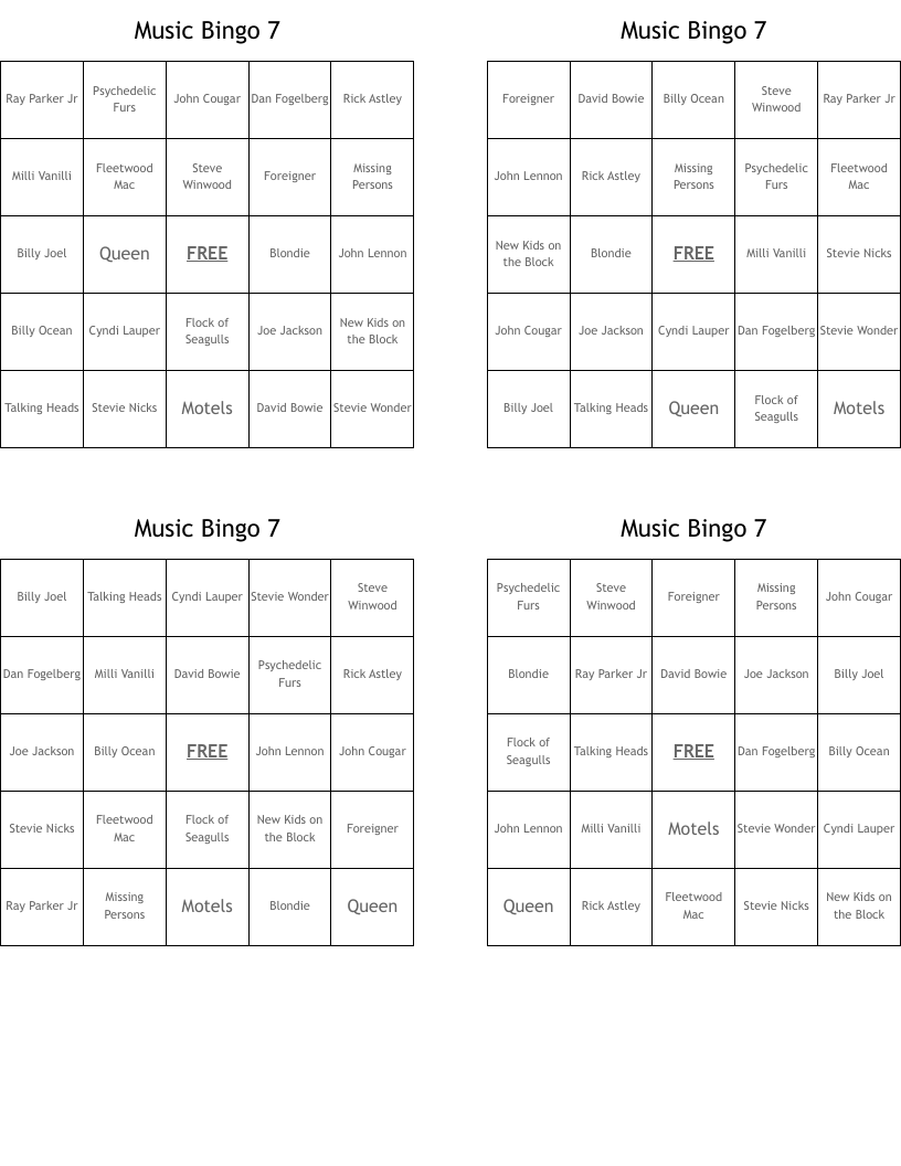 Music Bingo 7