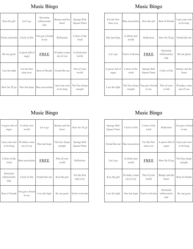 Music Bingo