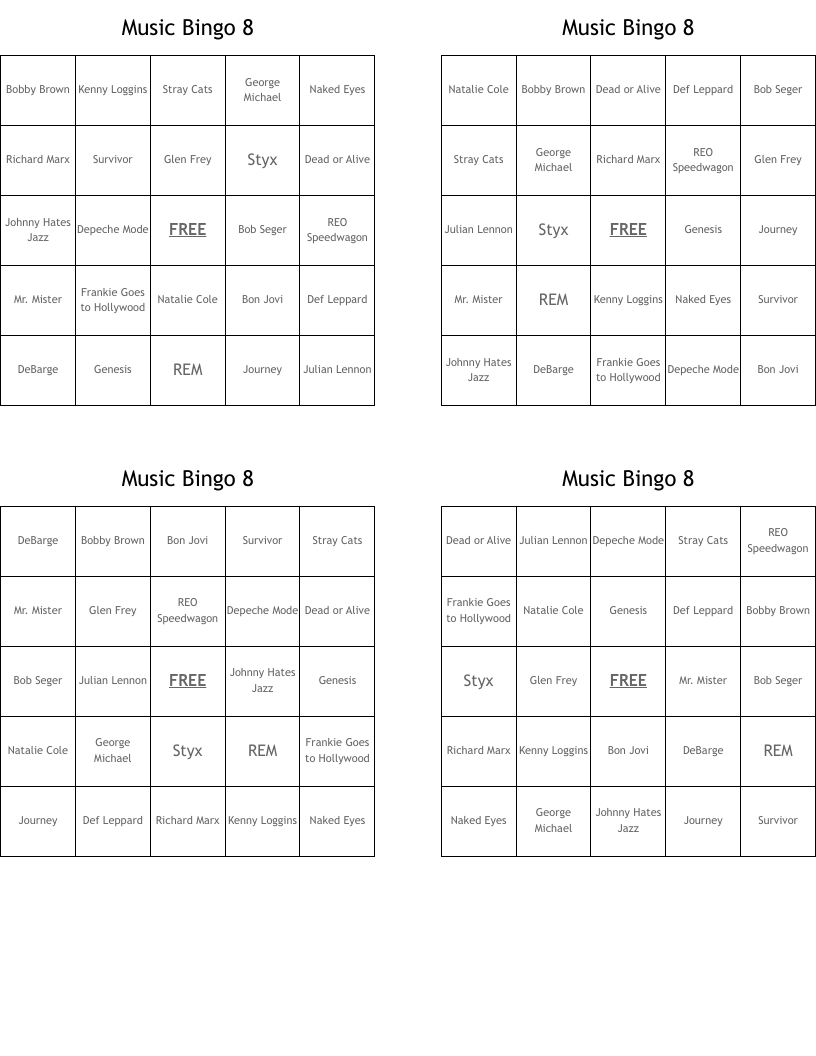 Music Bingo 8