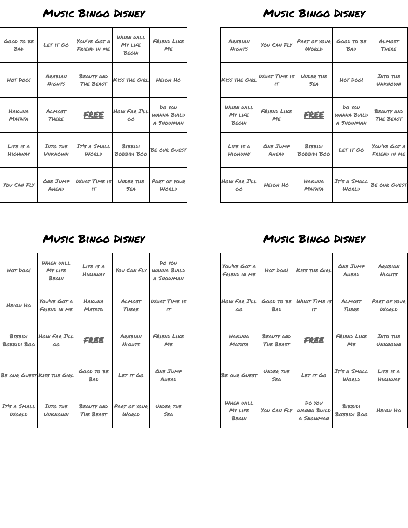 Music Bingo Disney