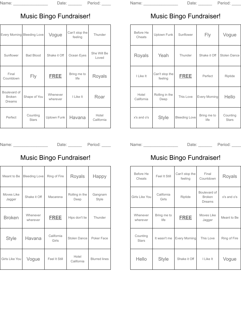 Music Bingo Fundraiser!