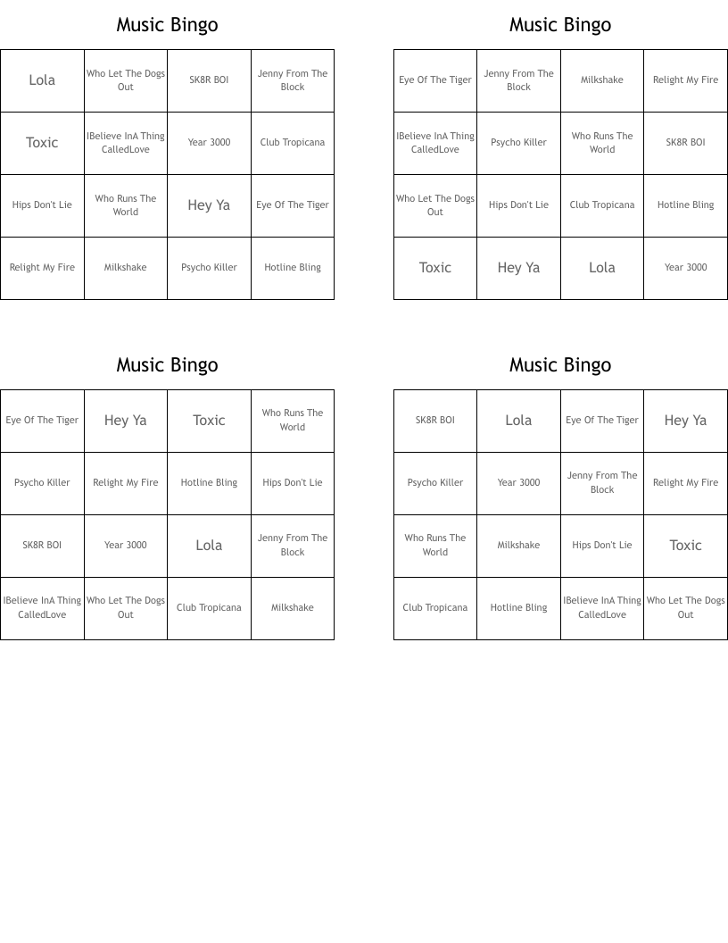Music Bingo 