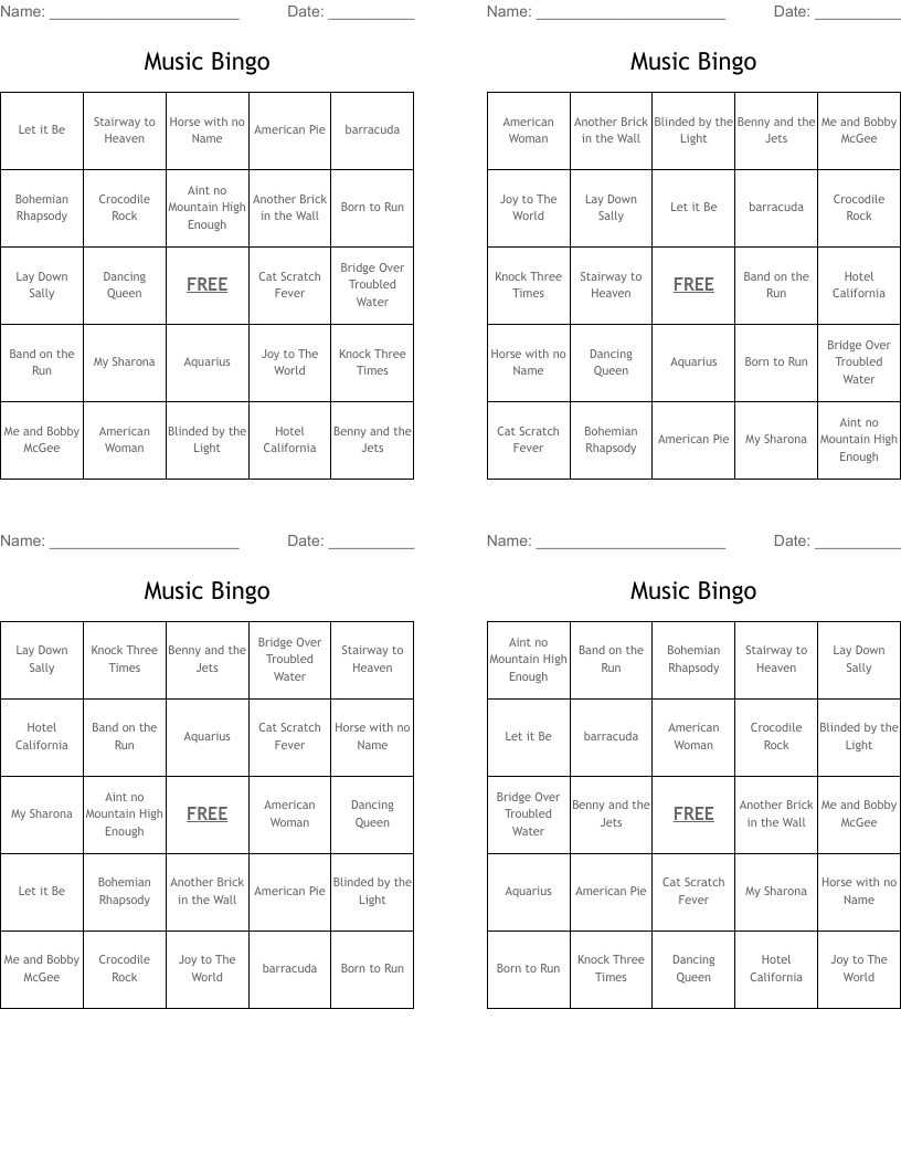 Music Bingo 