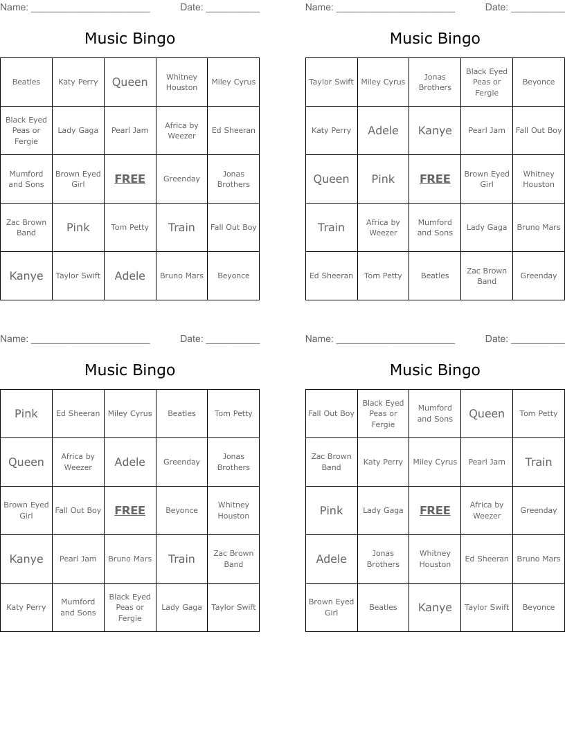 Music Bingo 